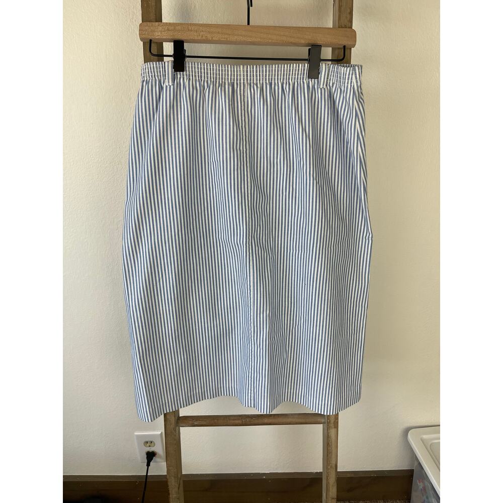 Alfred Dunner Vintage Stripe Light Blue and White Cotton Midi Skirt Womens 12